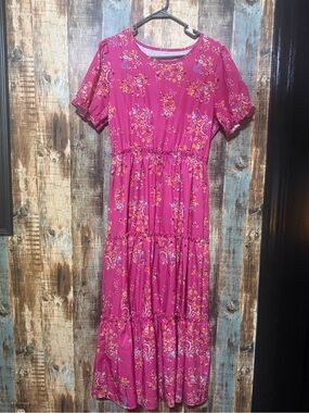 Fuchsia Floral Tiered Maxi Dress
